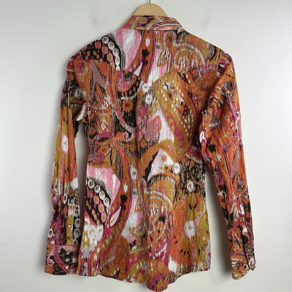 ARIAT Western Pearl Snap Shirt Womens Small Fitted Pink Colorful Abstract - Picture 7 of 10